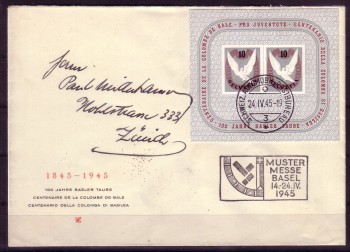 Schweiz Michelnummer 446 Block 12 auf Bedarfsbrief