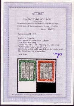 BRD Michelnummer 139 + 140 I mit Fotoattest postfrisch