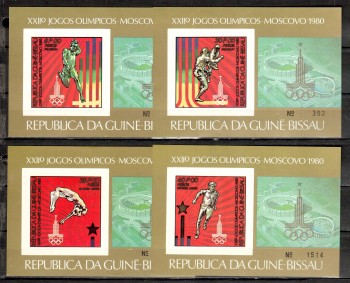 moskau064 Guinea Bissau Michelnummer aus 554 - 559 B (4 Einzelblocks) postfrisch