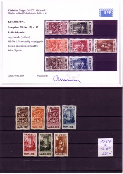 Saargebiet Michelnummer 151 - 157 postfrisch Falz FA Geigle Saargebiet Michelnummer 151 - 157 postfrisch Falz FA Geigle