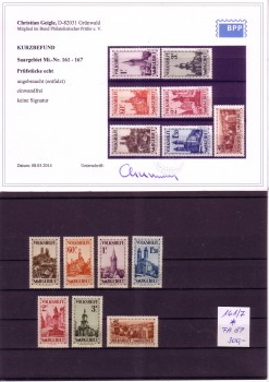 Saargebiet Michelnummer 161 - 167 postfrisch Falz FA Geigle Saargebiet Michelnummer 161 - 167 postfrisch Falz FA Geigle